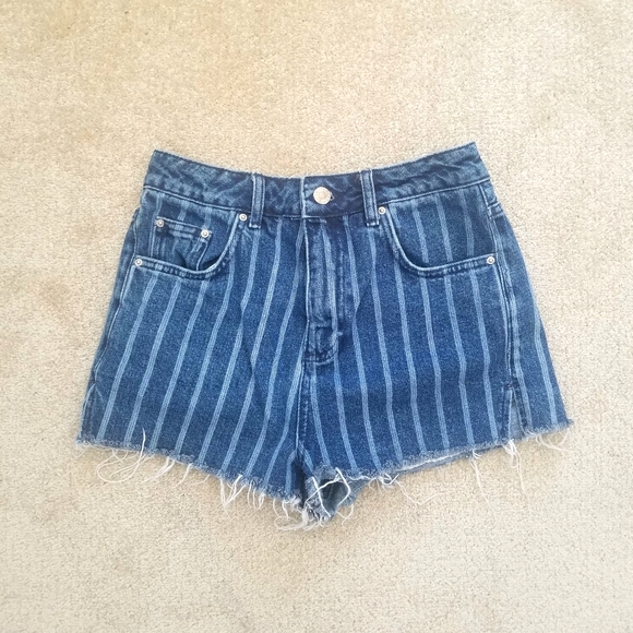 Topshop moto mom size 4 denim striped shorts - Picture 1 of 7